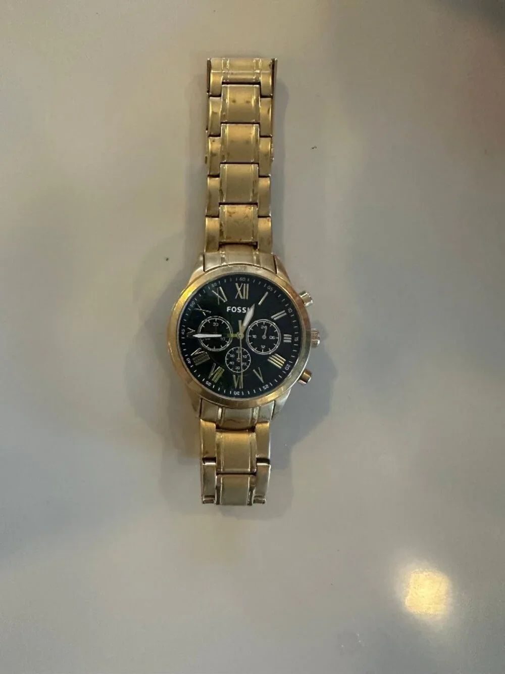Fossil Chronograph Gold-Tone Watch Black Dial Roman Numerals